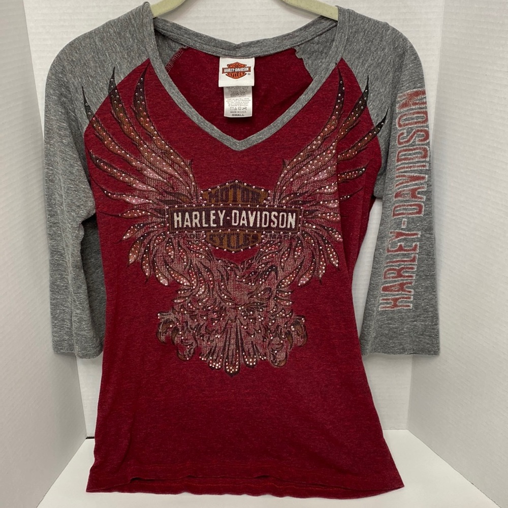 Harley Davidson Red & Gray Gem Shirt (S)